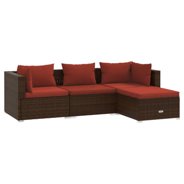 vidaXL Salon de jardin 4 pcs avec coussins résine tressée marron