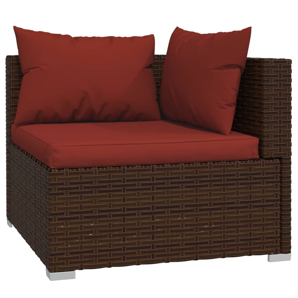 vidaXL Salon de jardin 4 pcs avec coussins résine tressée marron