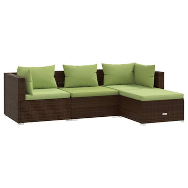 vidaXL Salon de jardin 4 pcs avec coussins résine tressée marron