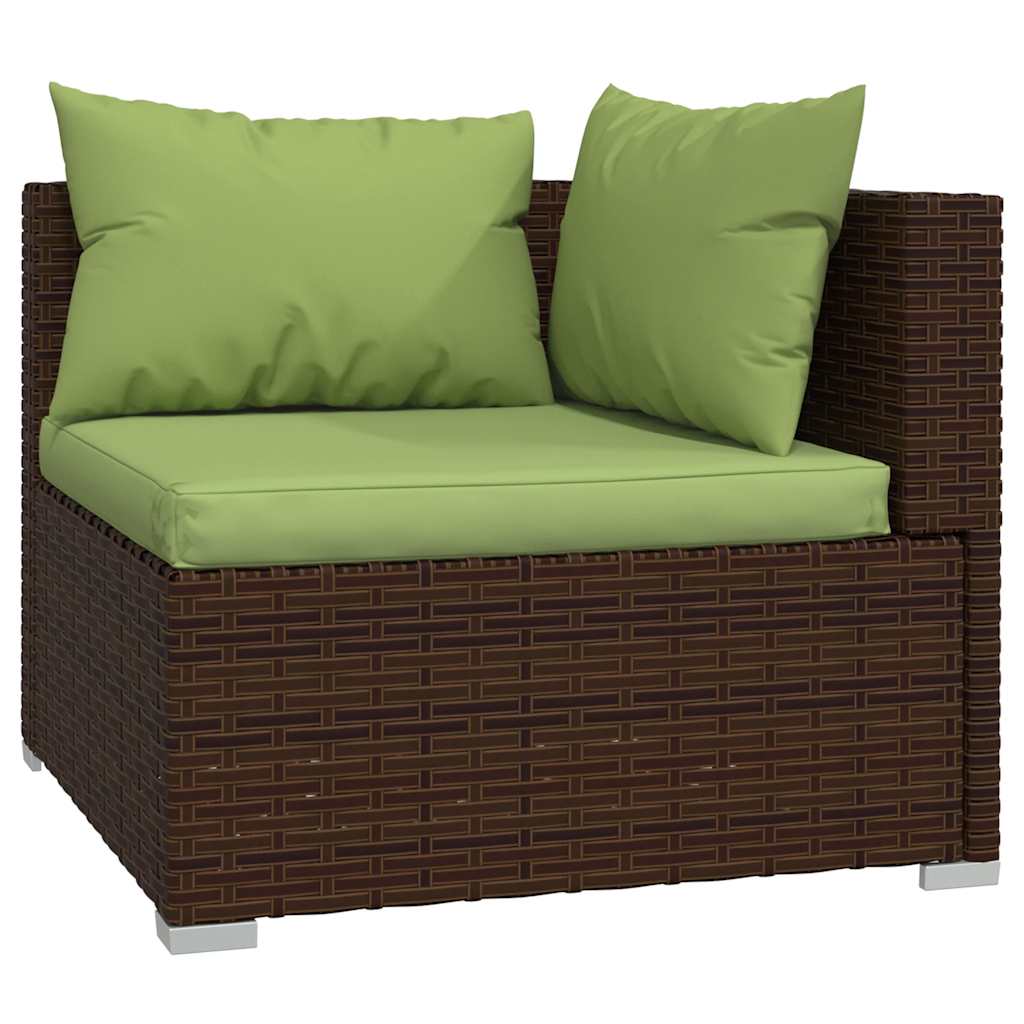 vidaXL Salon de jardin 4 pcs avec coussins résine tressée marron
