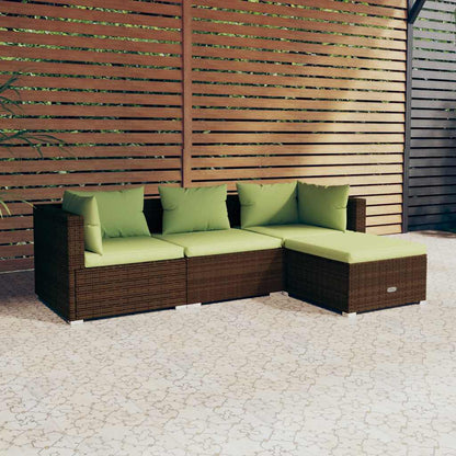 vidaXL Salon de jardin 4 pcs avec coussins résine tressée marron