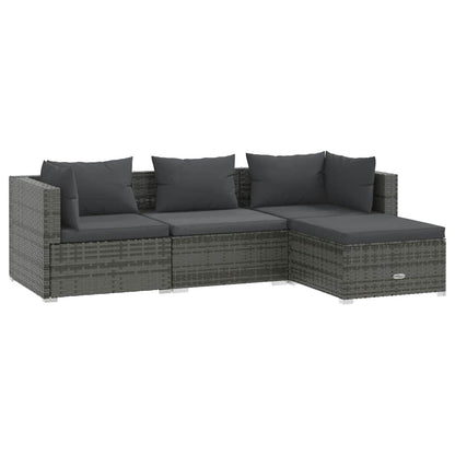 vidaXL Salon de jardin 4 pcs avec coussins résine tressée gris
