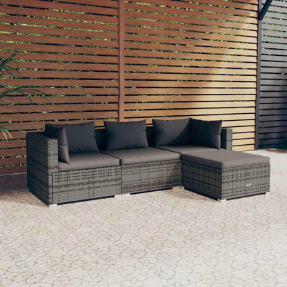 vidaXL Salon de jardin 4 pcs avec coussins résine tressée gris