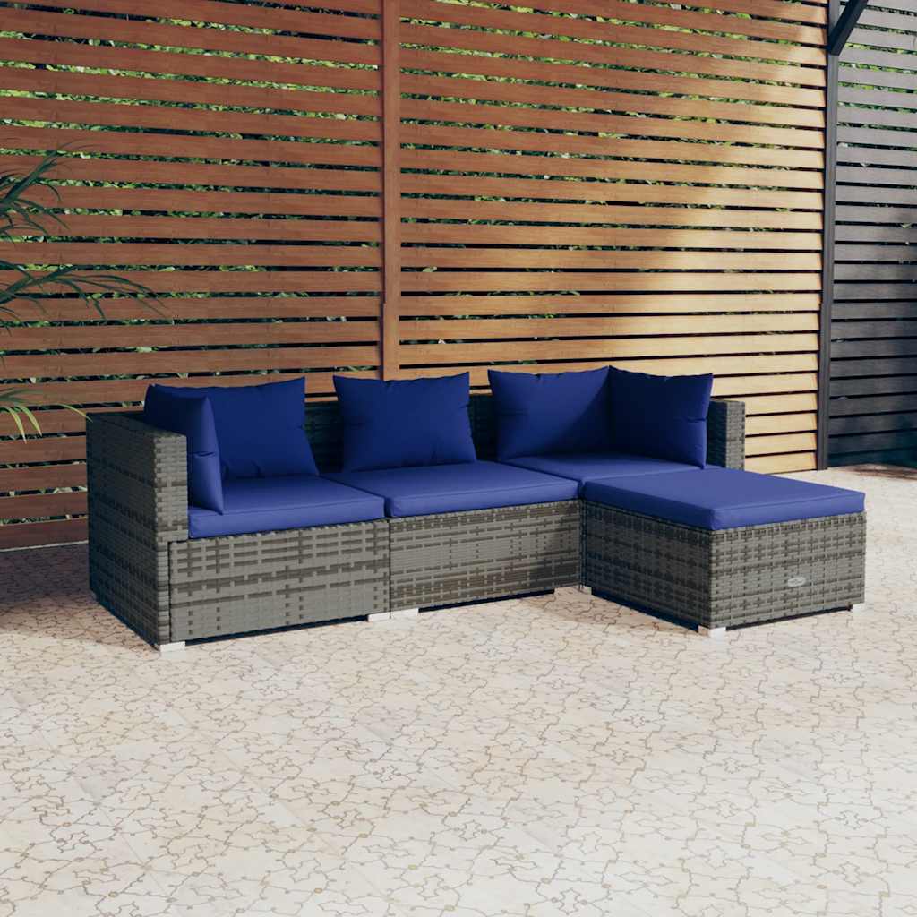 vidaXL Salon de jardin 4 pcs avec coussins résine tressée gris