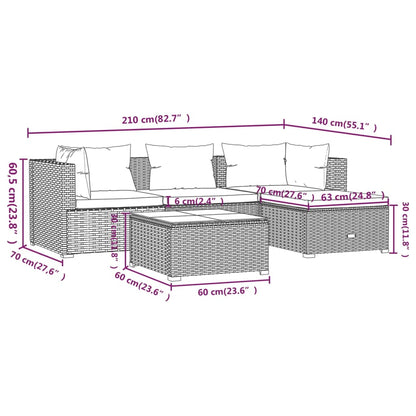 vidaXL 5-tlg. Garten-Lounge-Set mit Kissen Poly Rattan Grau