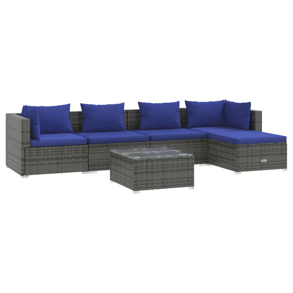 vidaXL Salon de jardin 6 pièces avec coussins, résine tressée, gris