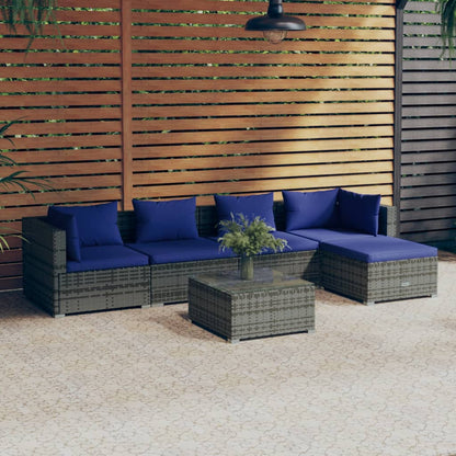 vidaXL Salon de jardin 6 pièces avec coussins, résine tressée, gris