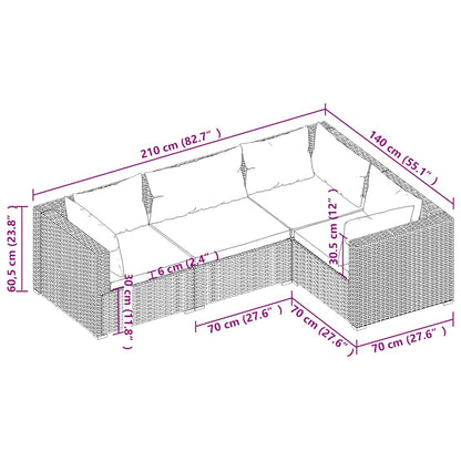 vidaXL Salon de jardin 4 pcs avec coussins résine tressée noir