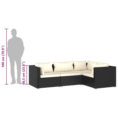 vidaXL Salon de jardin 4 pcs avec coussins résine tressée noir