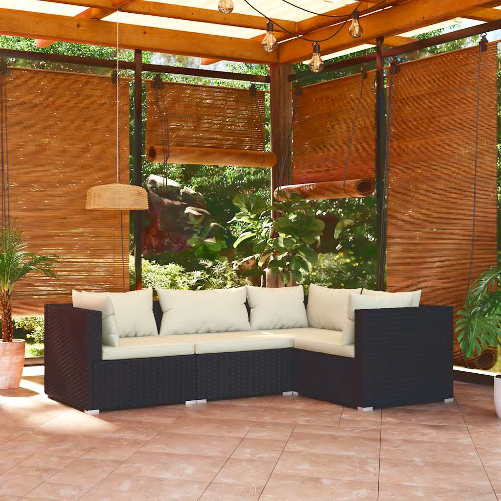 vidaXL Salon de jardin 4 pcs avec coussins résine tressée noir