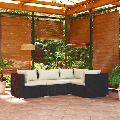 vidaXL Salon de jardin 4 pcs avec coussins résine tressée noir