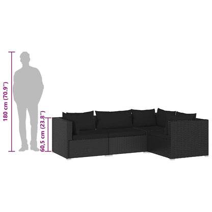 vidaXL 4-tlg. Garten-Lounge-Set mit Kissen Poly Rattan Schwarz