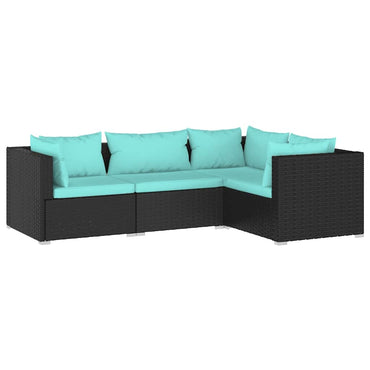 vidaXL Salon de jardin 4 pcs avec coussins résine tressée noir