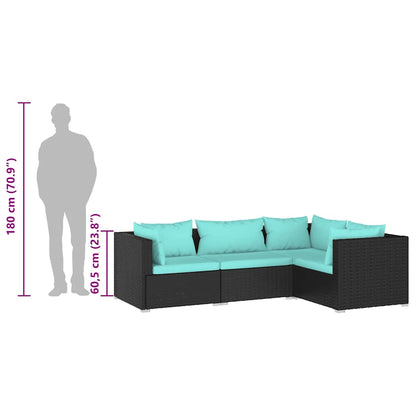 vidaXL Salon de jardin 4 pcs avec coussins résine tressée noir