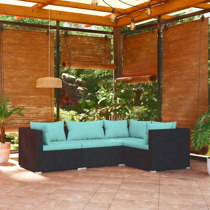 vidaXL Salon de jardin 4 pcs avec coussins résine tressée noir