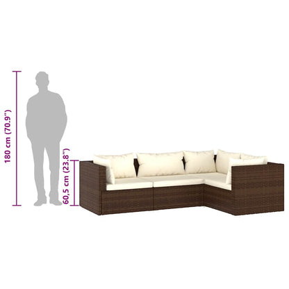 vidaXL 4-tlg. Garten-Lounge-Set mit Kissen Poly Rattan Braun