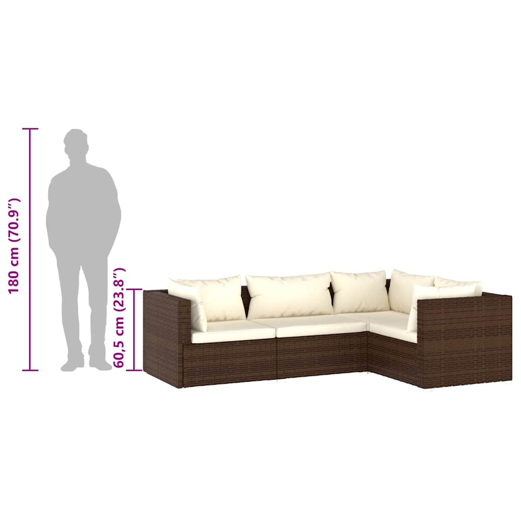 vidaXL 4-tlg. Garten-Lounge-Set mit Kissen Poly Rattan Braun