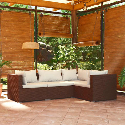 vidaXL 4-tlg. Garten-Lounge-Set mit Kissen Poly Rattan Braun