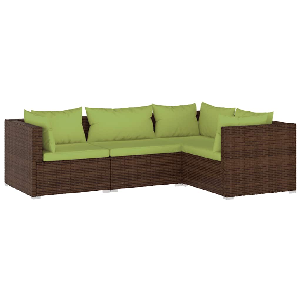 vidaXL Salon de jardin 4 pcs avec coussins résine tressée marron