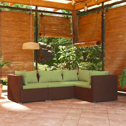 vidaXL Salon de jardin 4 pcs avec coussins résine tressée marron