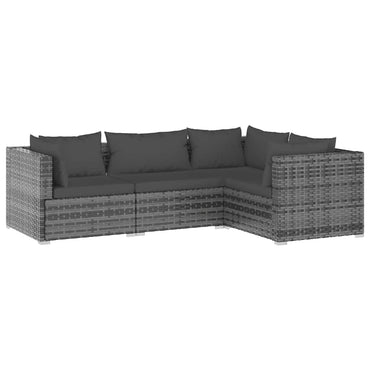 vidaXL Salon de jardin 4 pcs avec coussins résine tressée gris