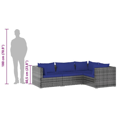 vidaXL Salon de jardin 4 pcs avec coussins résine tressée gris