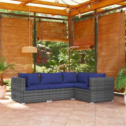 vidaXL Salon de jardin 4 pcs avec coussins résine tressée gris