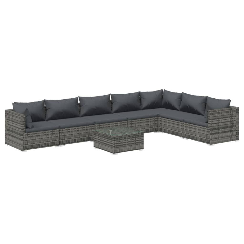 vidaXL 8-tlg. Garten-Lounge-Set mit Kissen Poly Rattan Grau