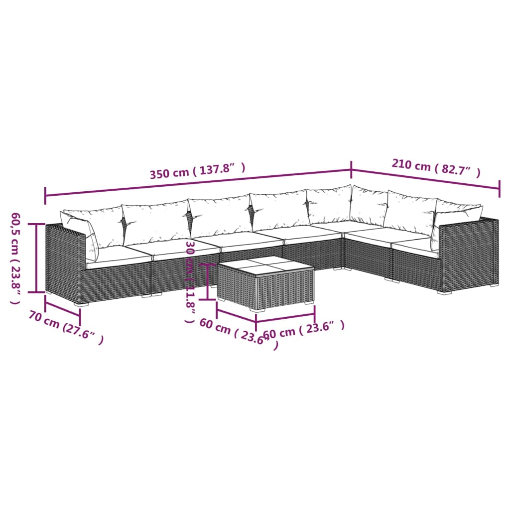vidaXL 8-tlg. Garten-Lounge-Set mit Kissen Poly Rattan Grau