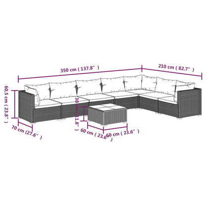 vidaXL 8-tlg. Garten-Lounge-Set mit Kissen Poly Rattan Grau