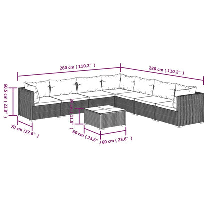 vidaXL 8-tlg. Garten-Lounge-Set mit Kissen Poly Rattan Grau