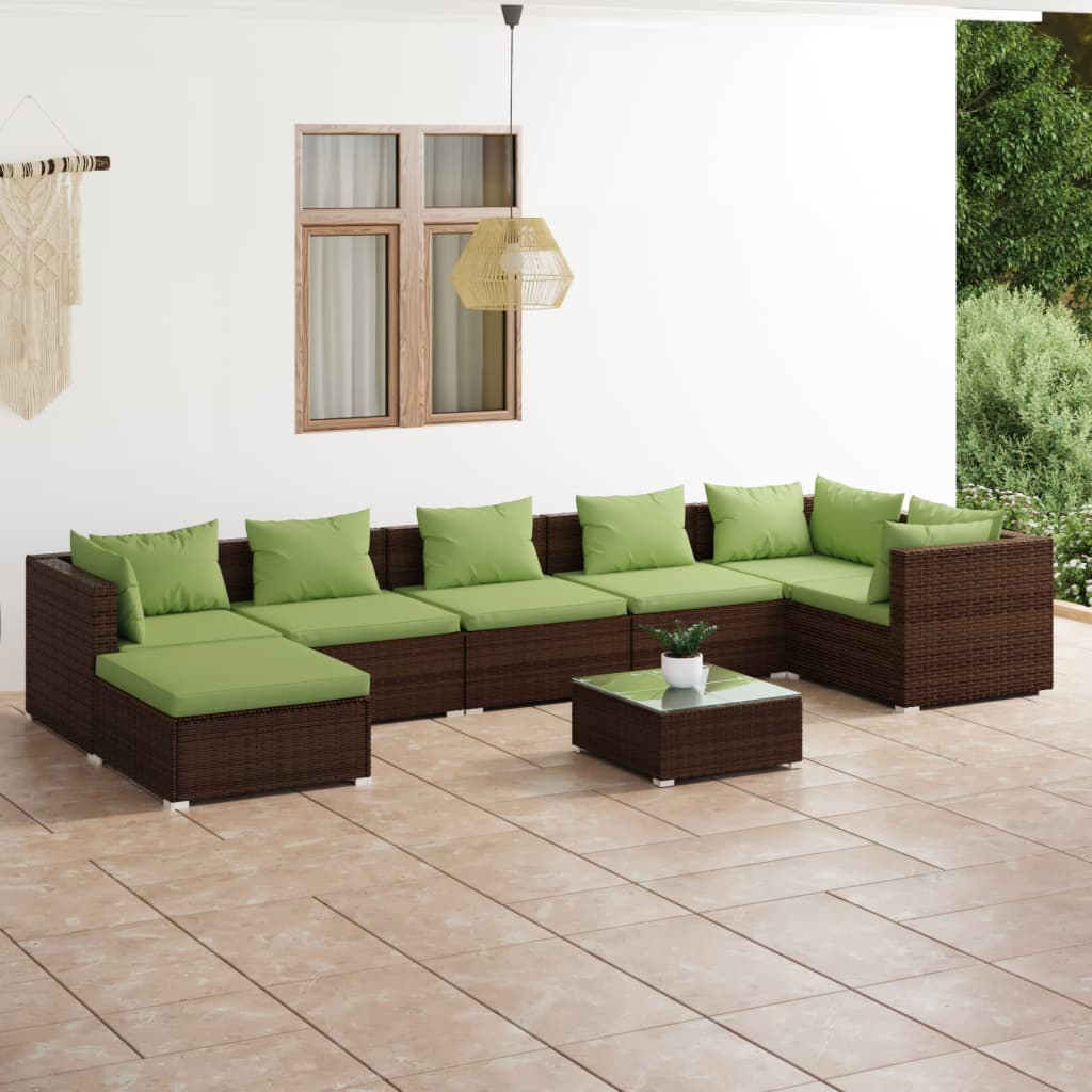 vidaXL 8-tlg. Garten-Lounge-Set mit Kissen Poly Rattan Braun