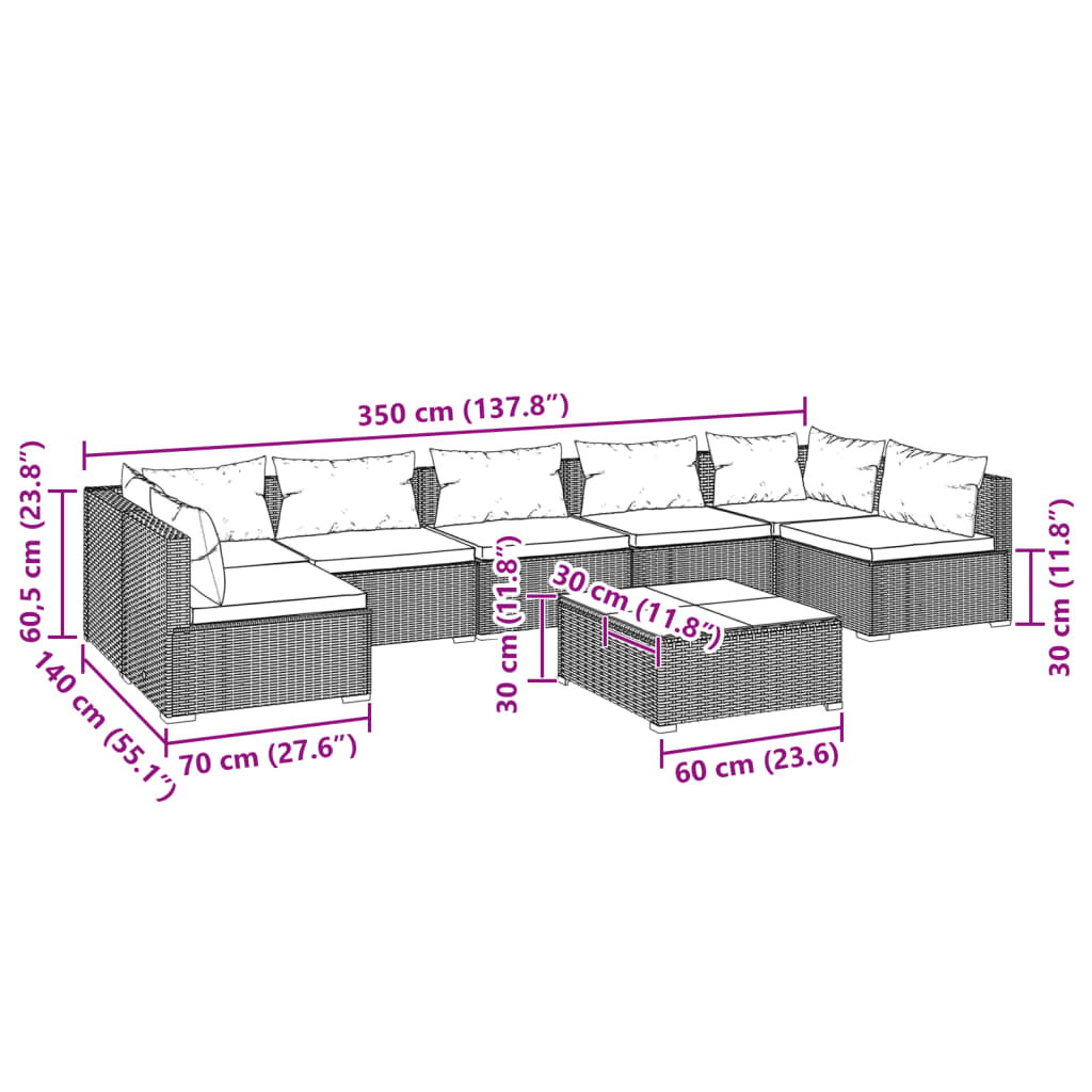 vidaXL 8-tlg. Garten-Lounge-Set mit Kissen Poly Rattan Grau