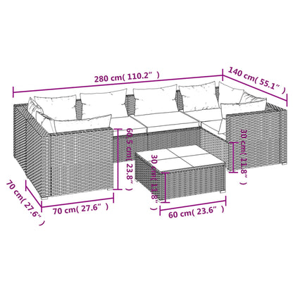 vidaXL Salon de jardin 7 pcs avec coussins résine tressée gris