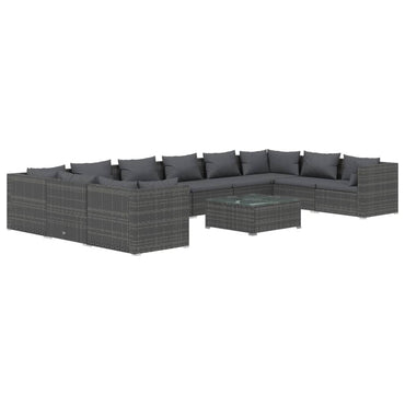 vidaXL 11-tlg. Garten-Lounge-Set mit Kissen Poly Rattan Grau