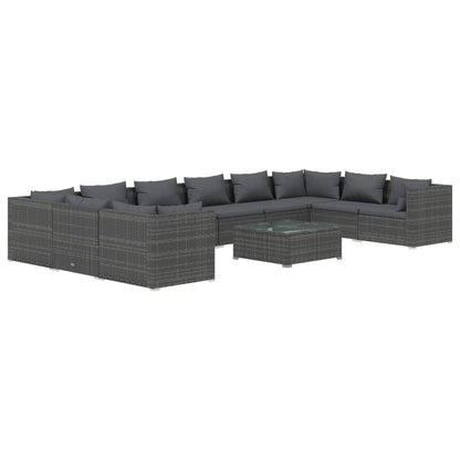 vidaXL 11-tlg. Garten-Lounge-Set mit Kissen Poly Rattan Grau