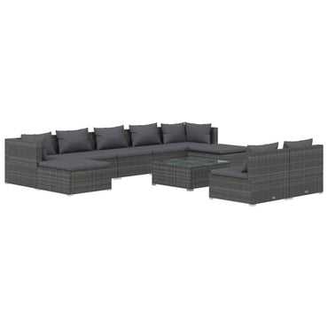 vidaXL 10-tlg. Garten-Lounge-Set mit Kissen Grau Poly Rattan