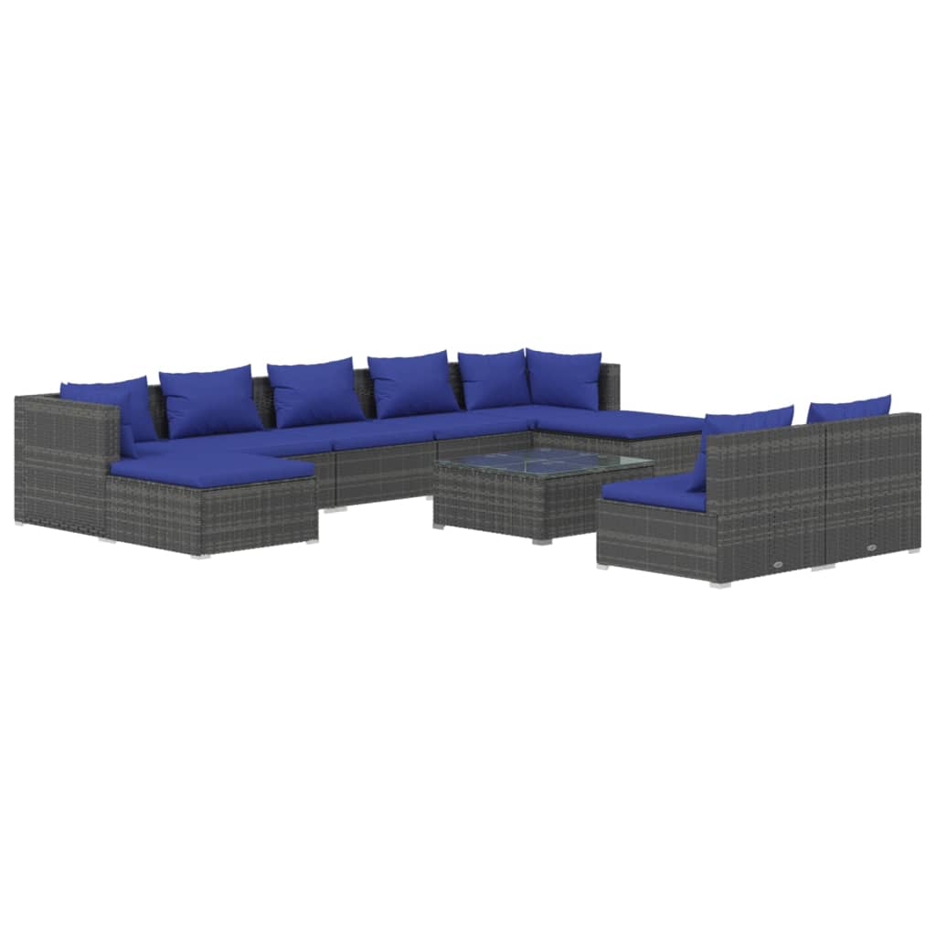 vidaXL 10-tlg. Garten-Lounge-Set mit Kissen Grau Poly Rattan