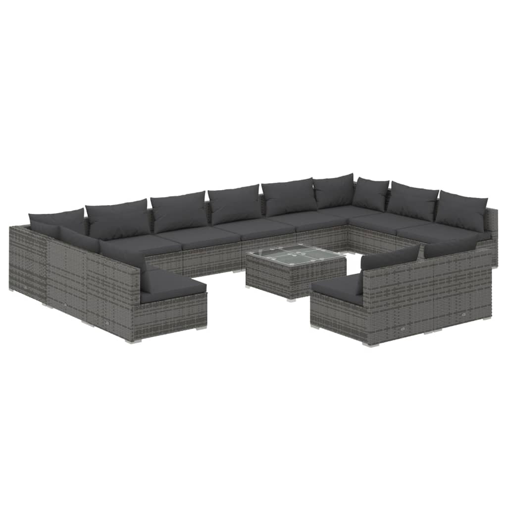 vidaXL 13-tlg. Garten-Lounge-Set mit Kissen Grau Poly Rattan