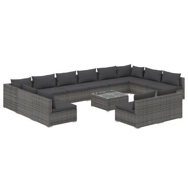 vidaXL 13-tlg. Garten-Lounge-Set mit Kissen Grau Poly Rattan