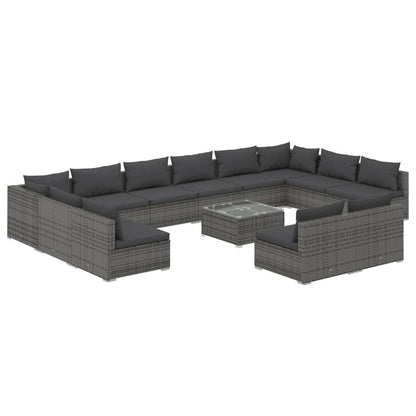vidaXL 13-tlg. Garten-Lounge-Set mit Kissen Grau Poly Rattan