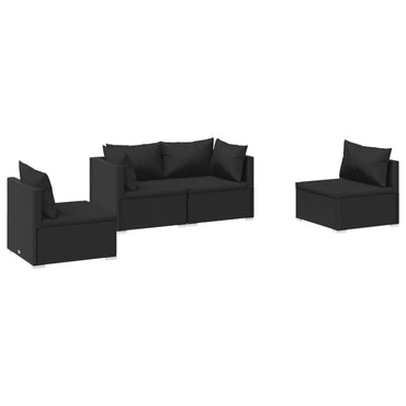 vidaXL Salon de jardin 4 pcs avec coussins résine tressée noir