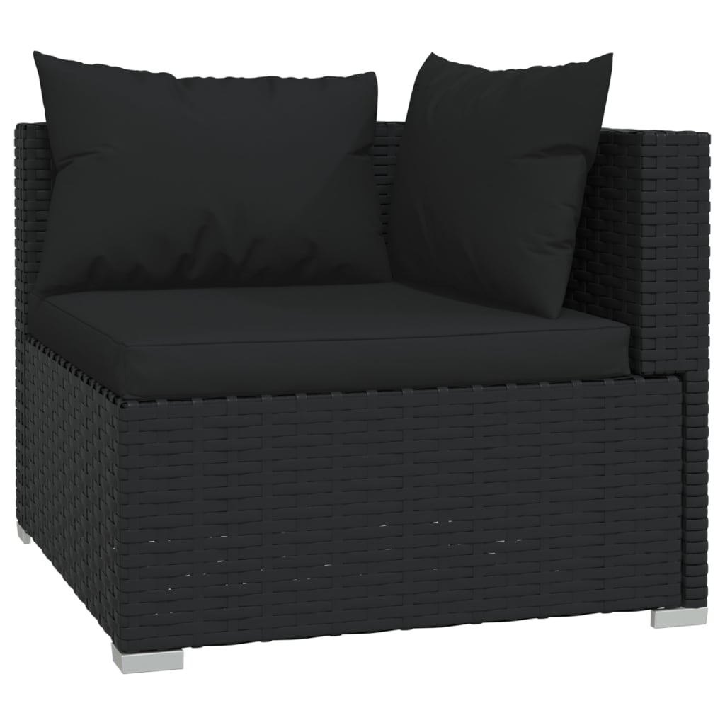 vidaXL Salon de jardin 4 pcs avec coussins résine tressée noir