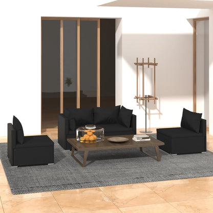 vidaXL Salon de jardin 4 pcs avec coussins résine tressée noir