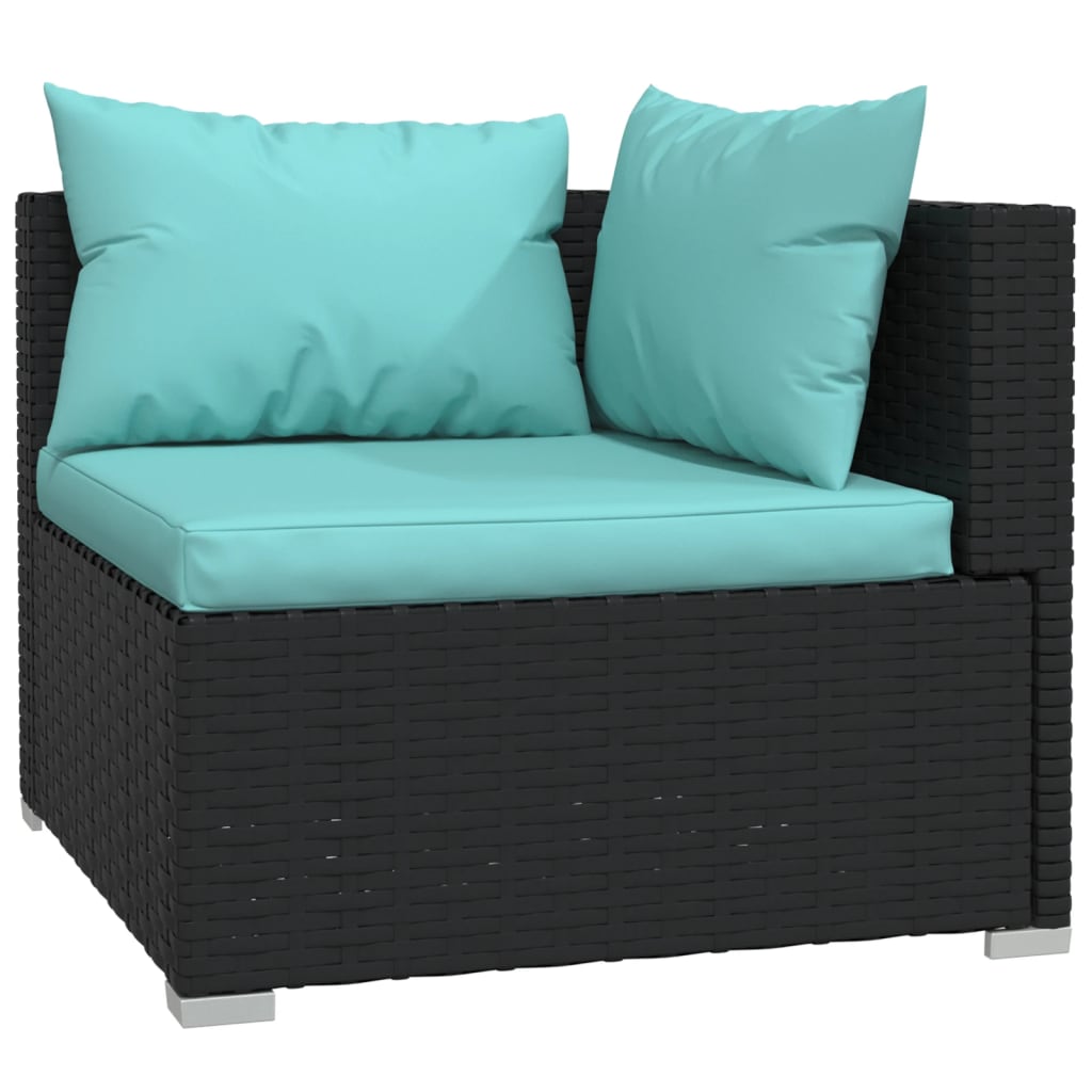 vidaXL Salon de jardin 4 pcs avec coussins résine tressée noir