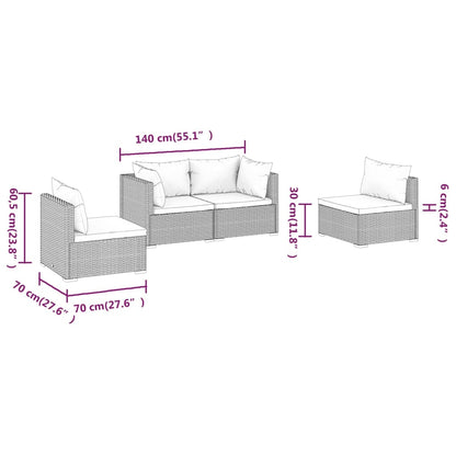 vidaXL Salon de jardin 4 pcs avec coussins résine tressée noir