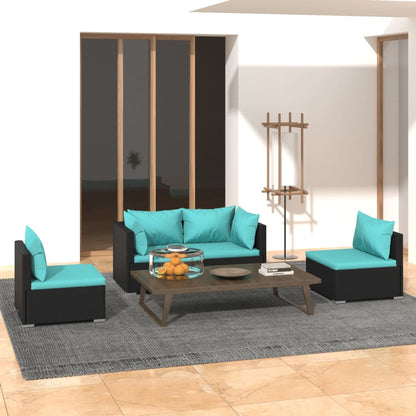 vidaXL Salon de jardin 4 pcs avec coussins résine tressée noir