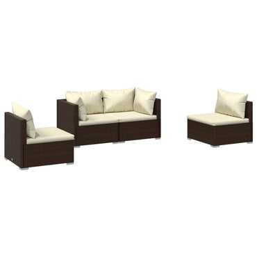 vidaXL Ensemble de salon de jardin 4 pcs avec coussins résine tressée marron