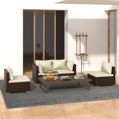 vidaXL Ensemble de salon de jardin 4 pcs avec coussins résine tressée marron