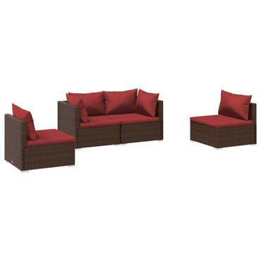 vidaXL Salon de jardin 4 pcs avec coussins résine tressée marron